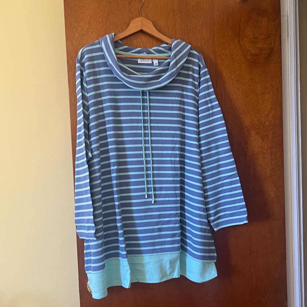 Denim & Co. Striped Waffle Knit Tunic w/ Solid Trim